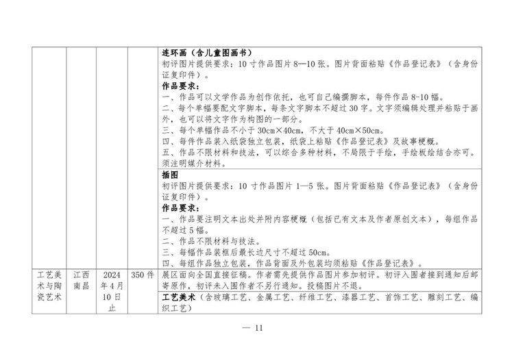 中国美术家协会 《第十四届全国美术作品展览各展区作品征集细则》