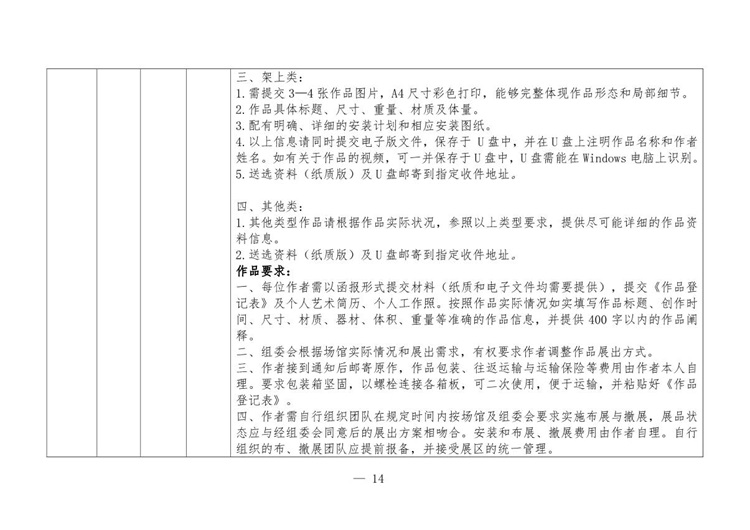 中国美术家协会 《第十四届全国美术作品展览各展区作品征集细则》